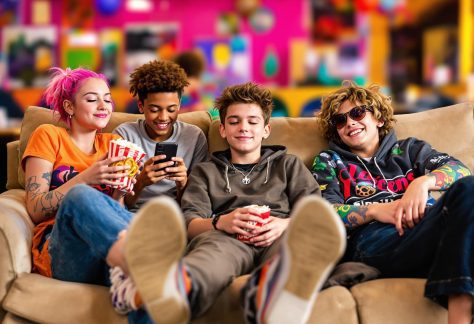 Bild på ungdomar i en soffa.