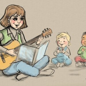 Illustration av en sång och sagostund för små barn