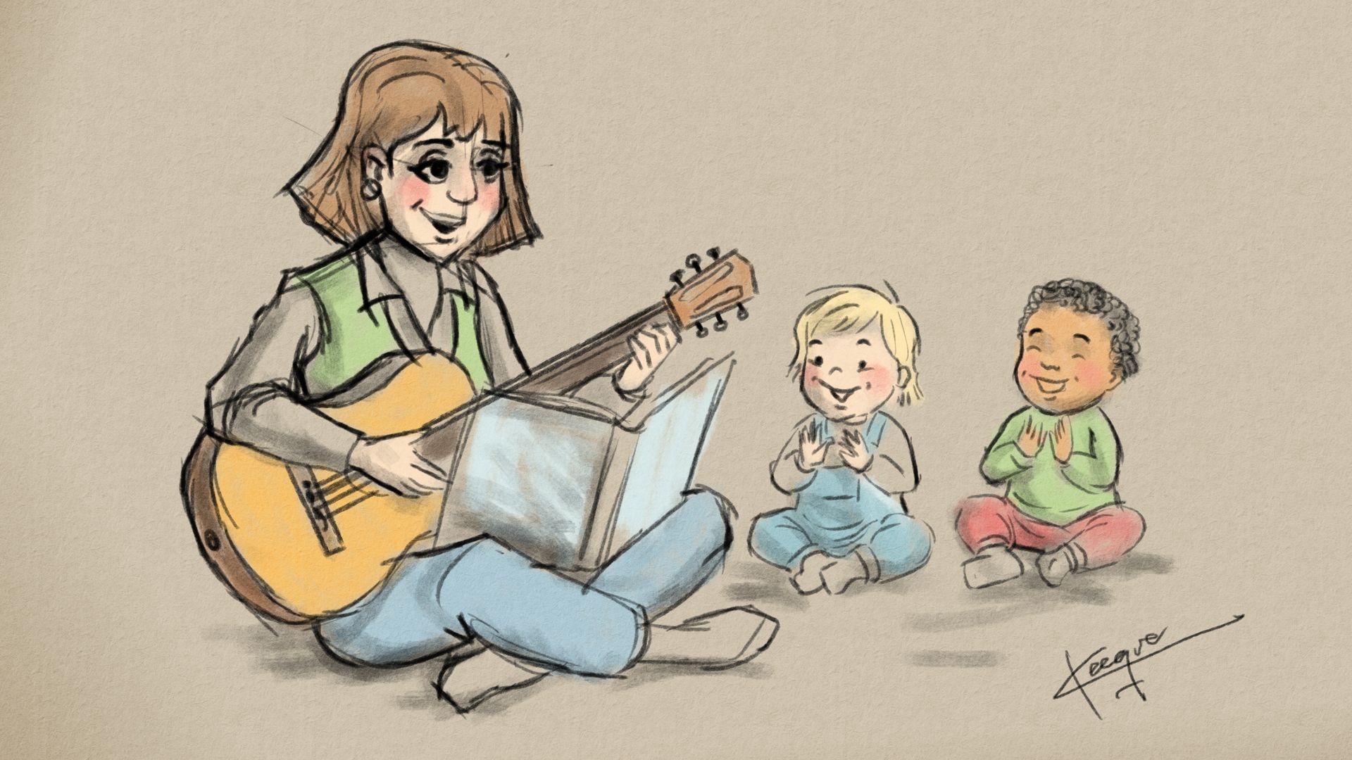 Illustration av en sång och sagostund för små barn