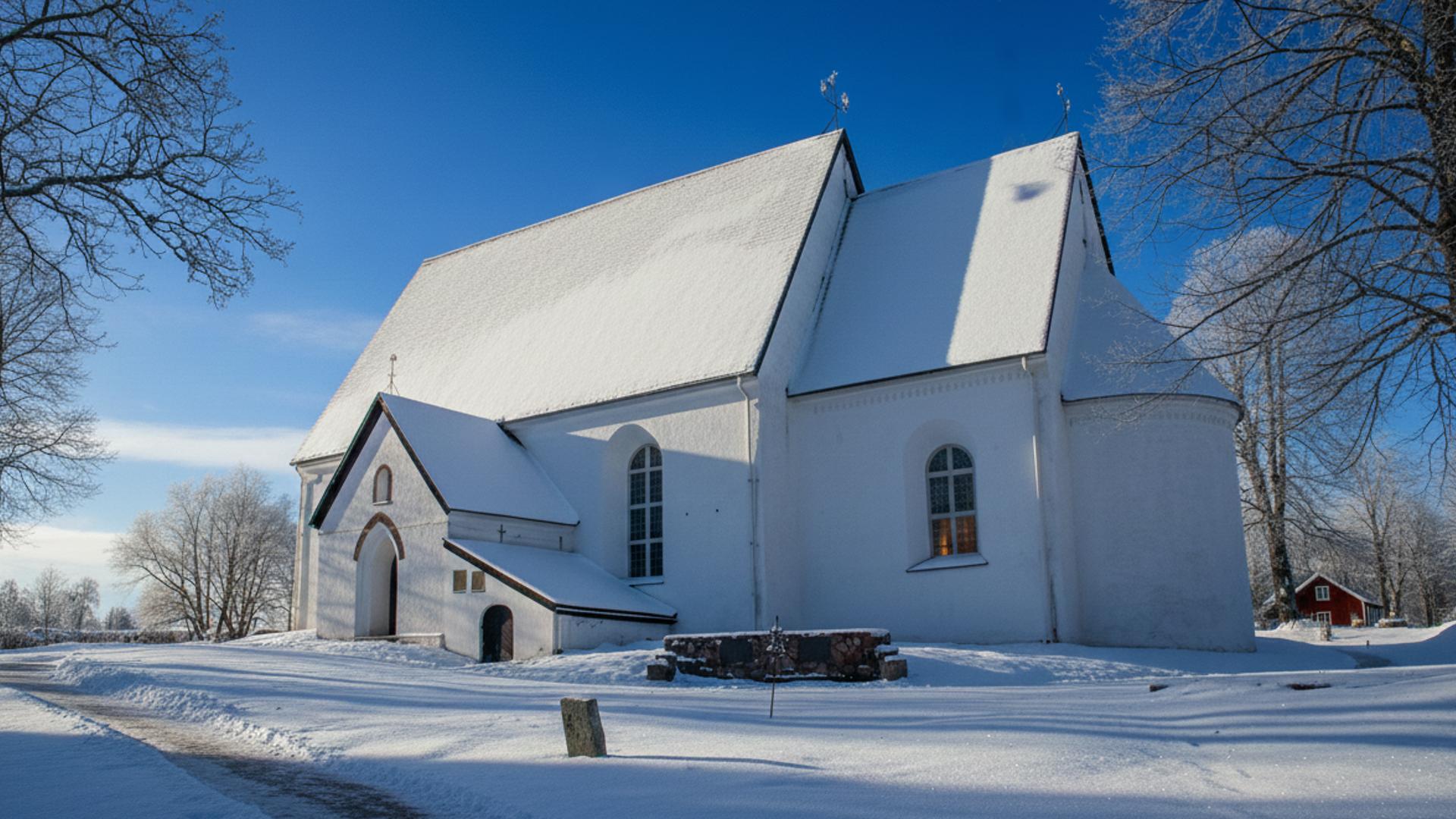 Funbo kyrka i vinterskrud