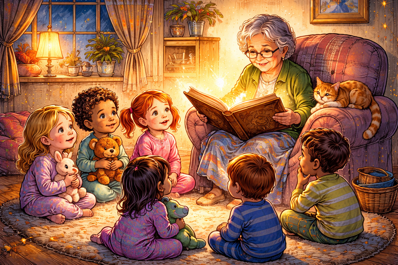 En kvinna som läser för barn.