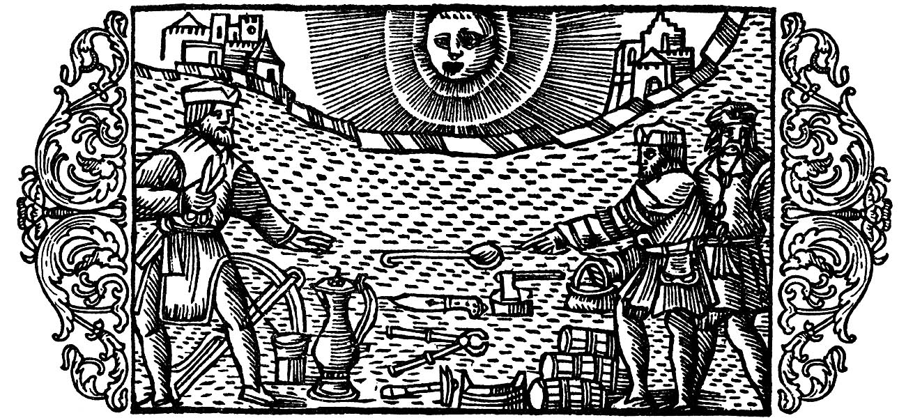 Distingsmarknaden i Uppsala avbildad i Olaus Magnus bok Historia om de nordiska folken (1555).