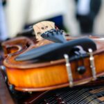 Foto av stråkinstrument som ligger ner.