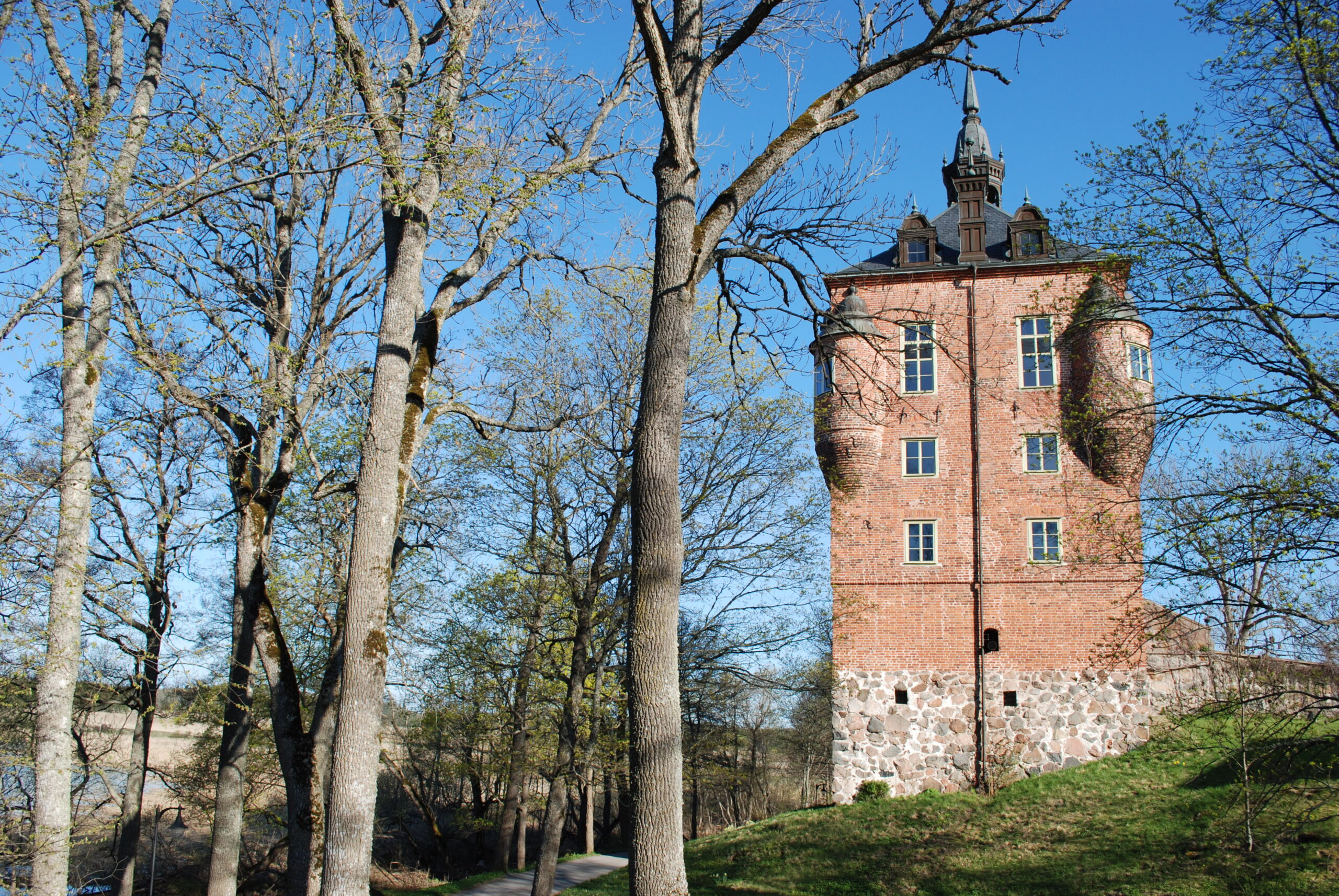Wiks slott med några träd i förgrunden.