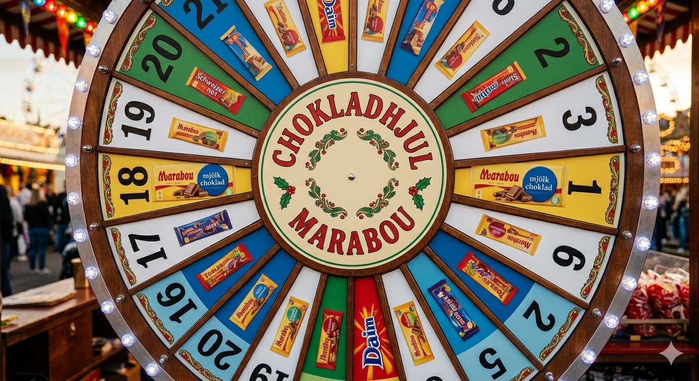 Närbild på ett chokladhjul.
