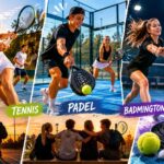 AI-skapat kollage som visar ungdomar spelande tennis, padel och badminton.