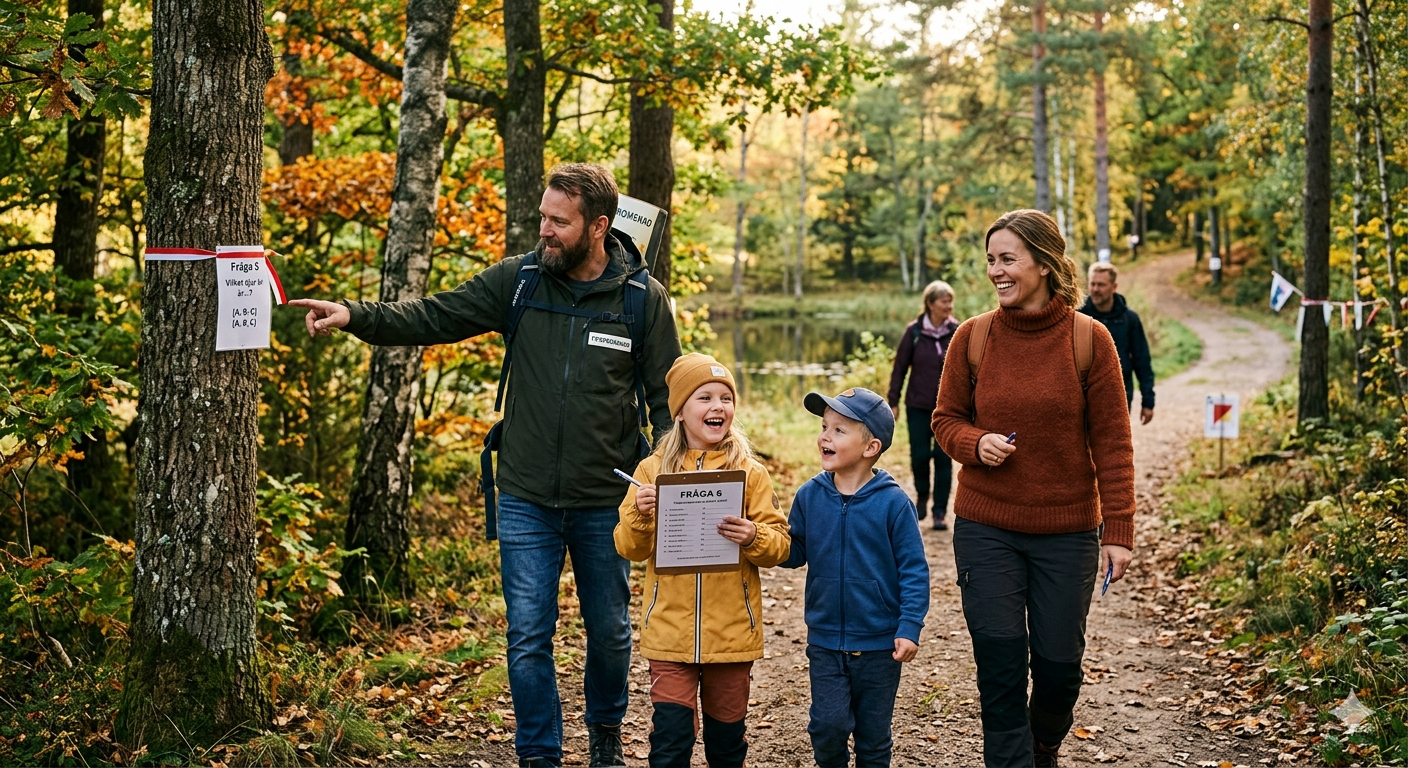 Bild på en familj som går på en tipspromenad.
